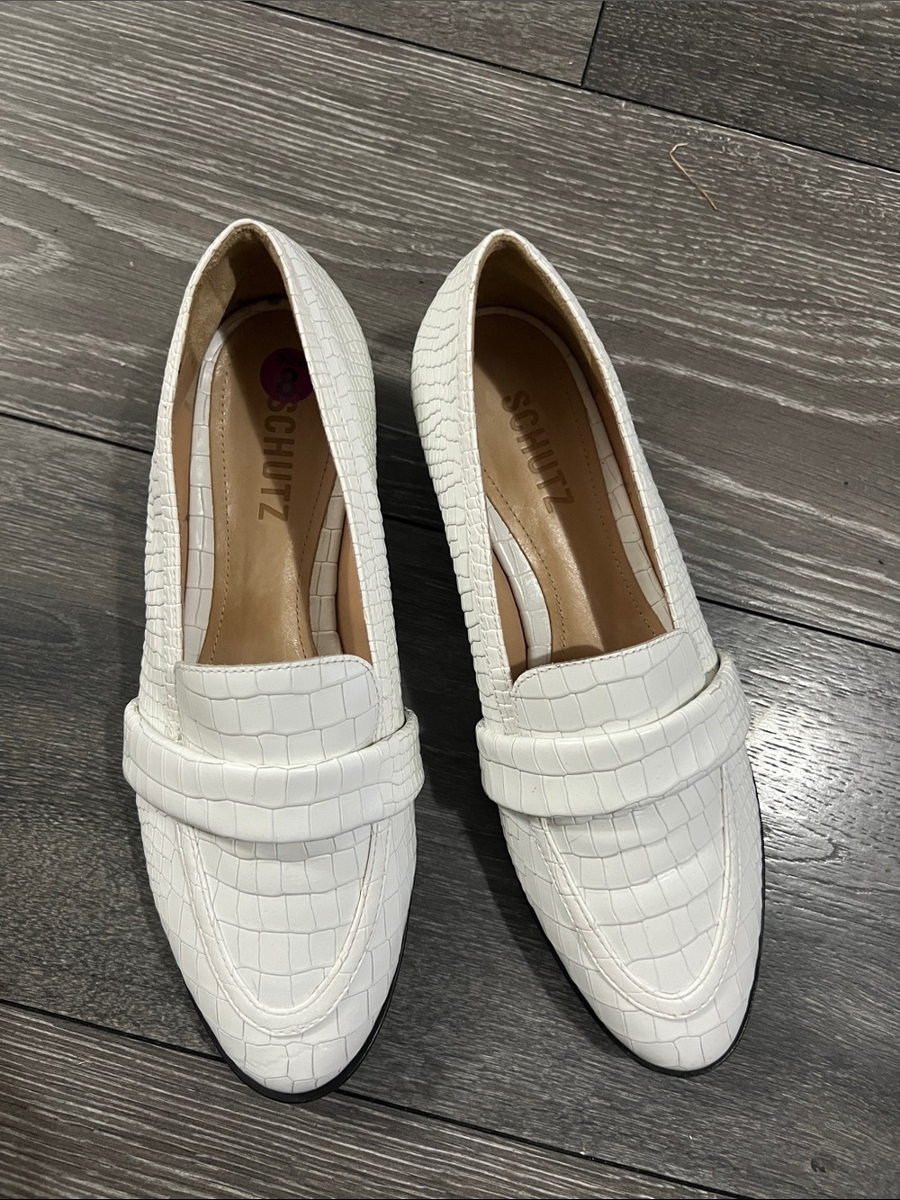 SCHUTZ White Croc-Embossed Leather Penny Loafers
